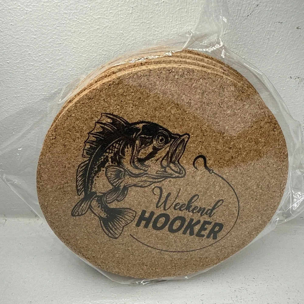 Husband Presents Coasters round cork drink Bass Fishing Weekend HOOKER